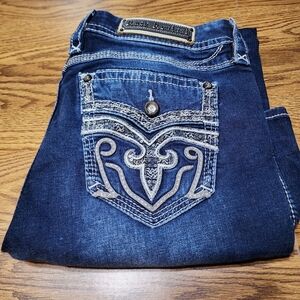 Rock Revival Women's Dark Blue Embroidered Pocket Jeans